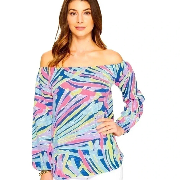 Lilly Pulitzer Enna off the shoulder cotton top. Size medium - Picture 1 of 6